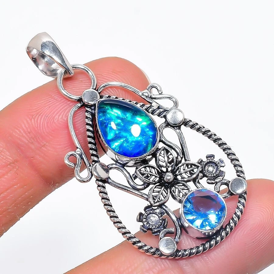 Triplet Opal Gemstone Handmade 925 Sterling Silver Jewelry Pendant Size 2.10" - Image 1 of 1