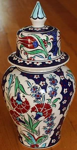 Handgefertigt türkisch 10""x5"" Iznik rot Nelkenmuster Keramik Glas Urne Kanister - Bild 1 von 6