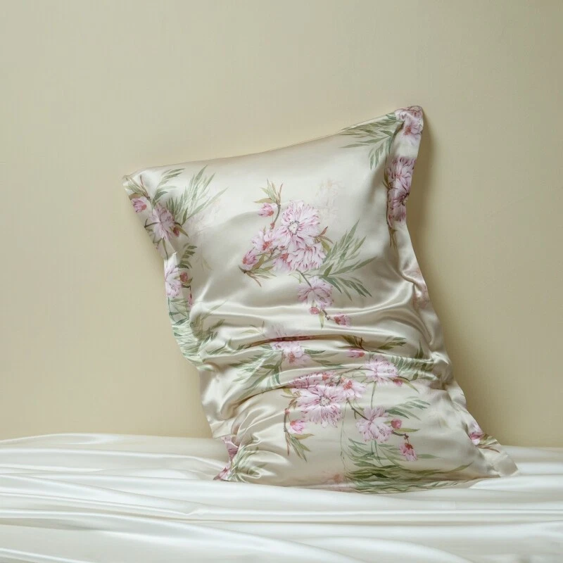 DREAM HOME 40 Momme 100% Real Mulberry Silk Flowers Pillowcase Queen King Size 20 Inx30 In