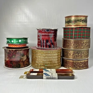 Holiday Christmas Ribbon Lot 12 Plaid Tartan Crafts Bows Wired Vintage - Picture 1 of 2