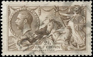 Great Britain Used VF 2-1/2sh Scott #179 Wmk. 34 Seahorse 1913-1919 Stamp - Picture 1 of 2