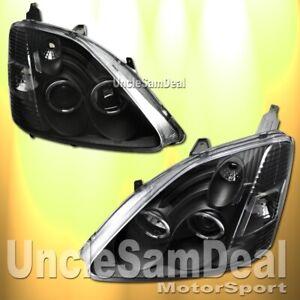 FOR 02-03 HONDA CIVIC EP3 Si ONLY DUAL HALO CLEAR PROJECTOR HEADLIGHT BLACK PAIR