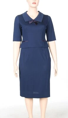 Leslie Pomer Vintage 1950s 60s Blue Collared 2 Piece Skirt & Top Set sz 16 - Image 1 of 3