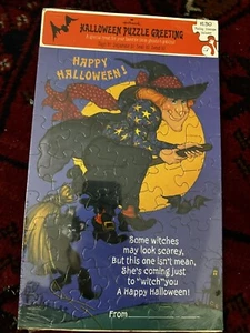 NEW VINTAGE Hallmark Halloween greeting card puzzles Witch - Picture 1 of 3