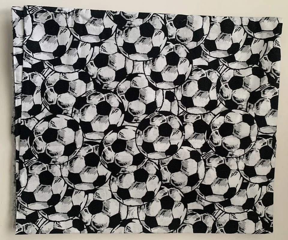 Soccer Balls Fabric Cotton Sewing Quilting Sports Black White 26x43 - Image 1 of 1
