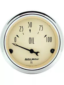 Auto Meter 2-1/16 Oil Pressure 0-100 PSI Air-Core Air-Core Antique Beige (1827) - Picture 1 of 12