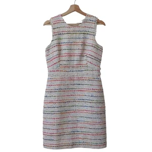 J. Crew Size 4 Dress Multi Color White Tweed Textured Sheath Pencil Sleeveless - Picture 1 of 10