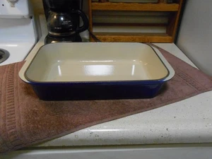 LE CREUSET France #40 Roasting, Baking, Casserole Pan Blue Enamel on Cast Iron - Picture 1 of 4