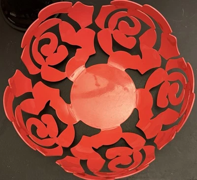 Alessi La Rosa Frutero Trabajo Abierto Rojo/Naranja Acero Esmalte con Resina Epoxi 8.25” Foto 1 de 4