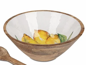 Obstschale, Salatschale ZITRONEN D. 30cm aus Mangoholz + Emaille Formano S25 - Bild 1 von 2