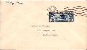 Scott C10 10 Cents Lindbergh  FDC Little Falls, MINN Typed Address SCV $35.00 - Picture 1 of 2