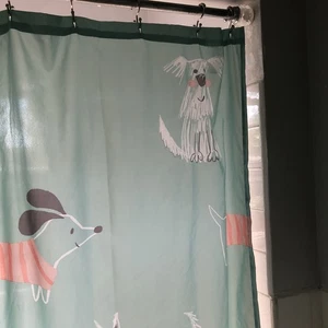 Shower Curtain Scribble Pup By SKL Home 70" X 72" 100% Polyester EUC Mint Green - Picture 1 of 12