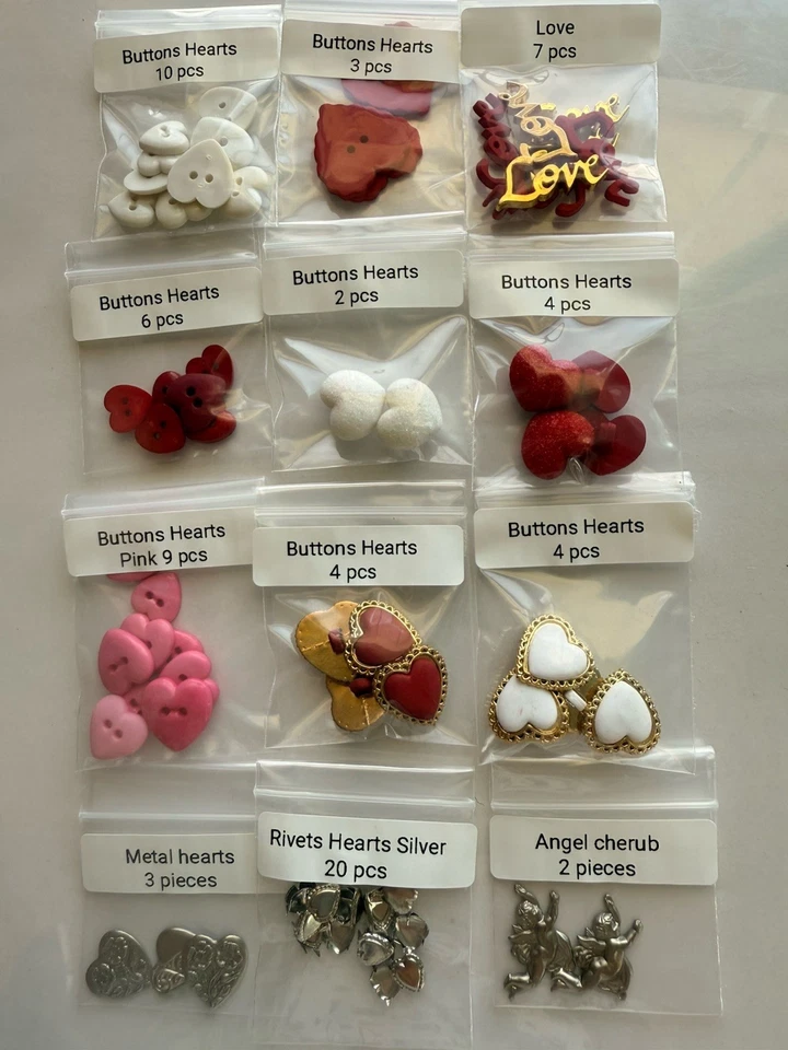 74 pieces HEARTS Embellishments Buttons Metal Charms Cherub Love Rivets Button - Image 1 of 4