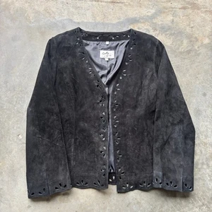 VTG Scully Festival Jacket Women's L Black Suede Leather Western Retro - Picture 1 of 16
