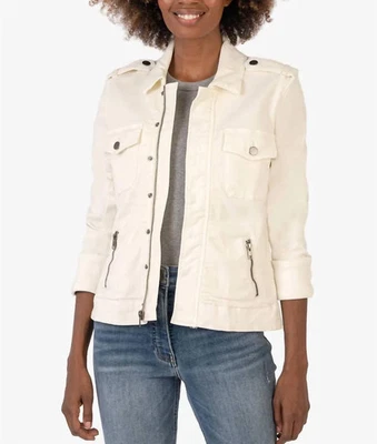 NEW Kut From The Kloth Amanda Boxy Snap Full Zip Jacket Size Large Cream Ivory - Image 1 of 4