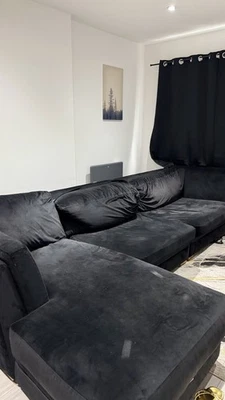 Large Corner Sofa (Black Velvet)  - Image 1 of 4