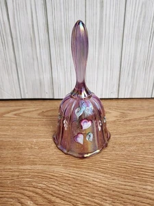 Fenton Art Glass Iridized Dusty Rose "Valentine" Bell 6.50" Tall Floral Leaves - Picture 1 of 12