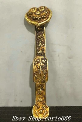 乾隆青铜镀金 8 吉祥符号图案风水一厢情愿鲁伊雕像 — 第 1/4 张图片