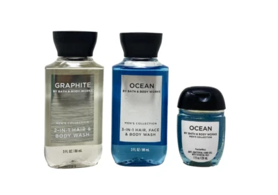 NEW Bath & Body Works TRAVEL SIZE  3PC  GIFT SET Ocean Graphite Mens Shower Gels - Image 1 of 4