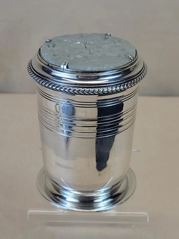 Exquisite Boin-Taburet Paris Art Deco Brule Parfum .950 Silver & Chinese Jade Cover
