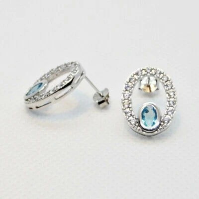 Oval Aquamarin Weißtopas Ohrstecker 925 Sterlingsilber rhodiniert - Bild 1 von 3