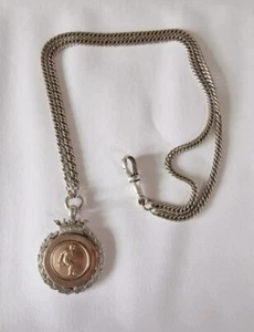 Antique Silver Albert Pocket Watch Neck Chain Football Soccer Medal Rose Gold - Picture 1 of 4