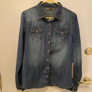 Highway Jeans Long Sleeve Pearl Snap Button-Down Denim Shirt Women’s Sz Large - Picture 1 of 12