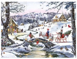 Traditional Christmas Advent Over a Snowy River plus Envelope NO CHOCS OR TREATS - Picture 1 of 1