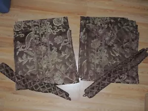 JACOBEAN PANELS & TIEBACKS BROWN GREEN GOLD FLORAL PAISLEY JCPENNEY JCP HOME - Picture 1 of 4