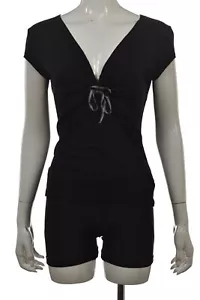 Rebecca Beeson Womens Top Size 3 Black Blouse Short Sleeve Cotton Casual Shirt - Picture 1 of 5