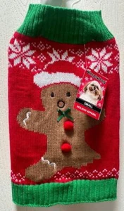 Navidad Perro Gato SUÉTER Desfile Disfraz Pan de Jengibre Hombre Galletas Pompones Pequeño Nuevo con Etiquetas - Imagen 1 de 5