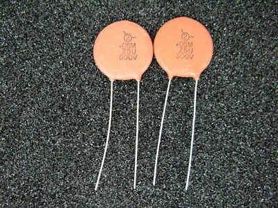 VISHAY SPRAGUE (2) SPRAGUE .05 uF 500 V Z5U 20% CERAMIC DISK 21.5MM DIAMETER