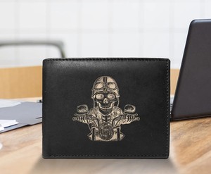 Skull Rider 14 Pockets Wallet RFID Diesel Cowhide Leather Laser Engraved