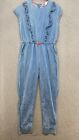 Boden Jumpsuit Girls 13-14Y Chambray Light Wash Ruffles Tapered Pockets Cotton