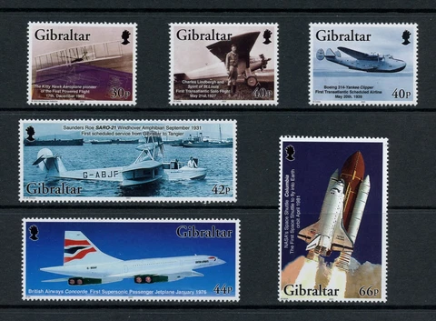 S159  Gibraltar  2003  aviation powered flight space Concorde  6v.   MNH Cover