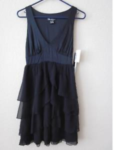 New Kensie Black Tiered Ruffle Silk Dress L