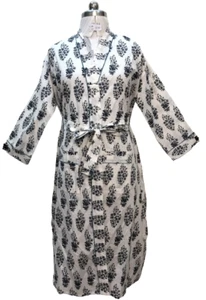 Kimono Morgenmantel Indisch Damen Lang Jaipuri Prints Grau Weiß Farbe Free Size - Bild 1 von 6