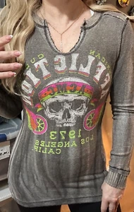 Rare Affliction Reversible Woman's AC Velocity Thermal Henley L/S Top Shirt, S - Picture 1 of 5