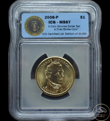 2008 P James Monroe Presidential Dollar ICG MS67 $1 - Image 1 of 2
