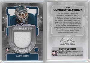 2012-13 ITG Between the Pipes Game-Used Jersey Silver /140 Antti Niemi #M-47