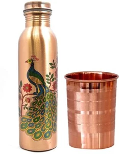 Handgefertigte Reinkupfer Pfau Design mit einem Becher Kupfer Trinkflasche 950ml - Bild 1 von 5