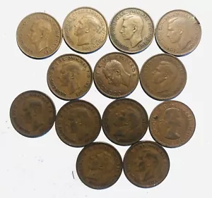 13 Large Copper Pennies King George VI England United Kingdom UK 1930-60 - Picture 1 of 2