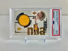 1998 UPPER DECK SHAQUILLE O'NEAL GAME JERSEY GAME-WORN LA LAKERS PSA 8