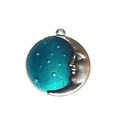 Moon & Stars Metal Charm for Bracelet 11/16"  Blue & Silver in Color