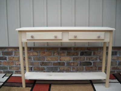 Sofá consola vestíbulo 46" sin terminar, mesa de pino borde biselado con estante y 2 cajones Foto 1 de 3