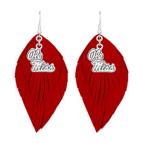 43373 Ole Miss Rebels Boho Earrings with Red Suede Leather Cover