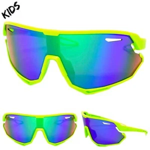 Kids Boys Girls Sports Baseball Cycling Retro Wrap Shield SUN GLASSES Ages 6-12 - Picture 1 of 6