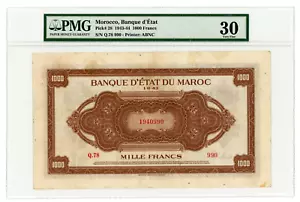 Marokko … P-28 … 1000 Francs … 1943 … *sehr schön+* PMG *30*😄(SEHR SCHÖN+) - Bild 1 von 2