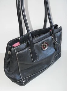 AUTH COACH WOMEN'S BLACK GLOVE LEATHER TURNLOCK SATCHEL # F13675-RARE BEAUTY-EX - Picture 1 of 13