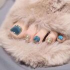 Short Square Fake Toenails French Foot Nails Fashion Toe Nails  for Women Girl